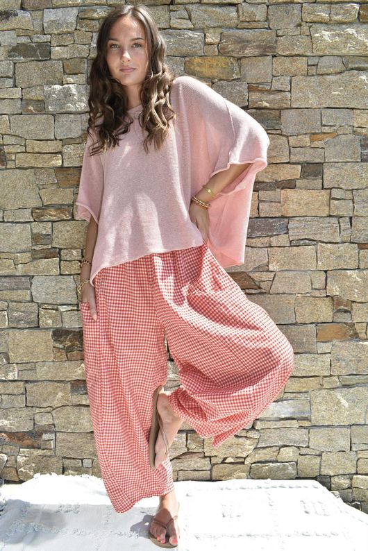 Arbi Gingham Relaxed Barrel Pant Chilli